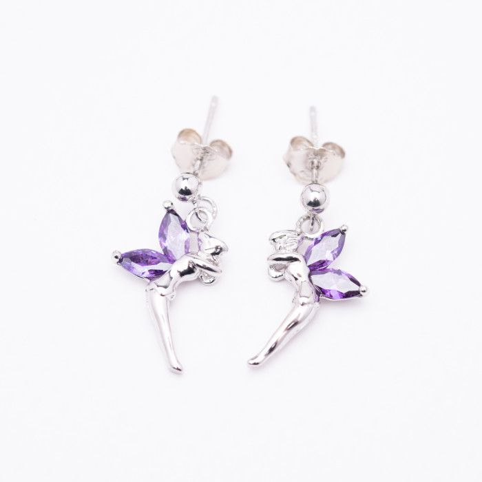 Achat Boucles d'oreilles argent elfe oxydes mauve