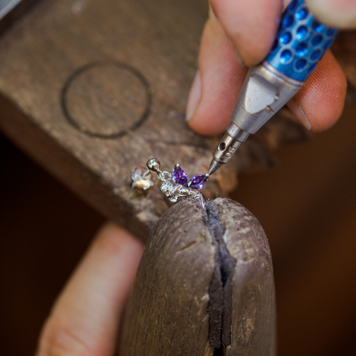 Achat Boucles d'oreilles argent elfe oxydes mauve