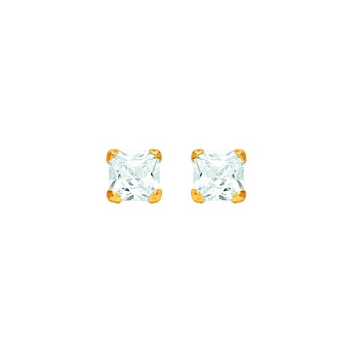 Boucles d'oreilles OR 750/1000e oxydes zirconium carrés 6mm 0.60grs 