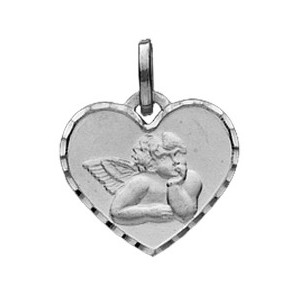 Médaille ange coeur or blanc 750/1000e 12x14mm 0.90grs 