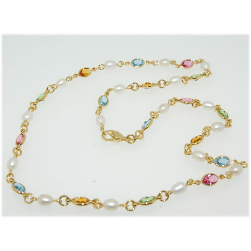 Collier plaqué or perles et pierres multicolores 45cm