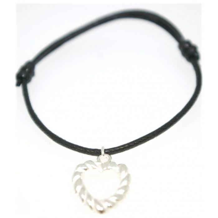 Achat Bracelet cordon avec motif argent coeur 