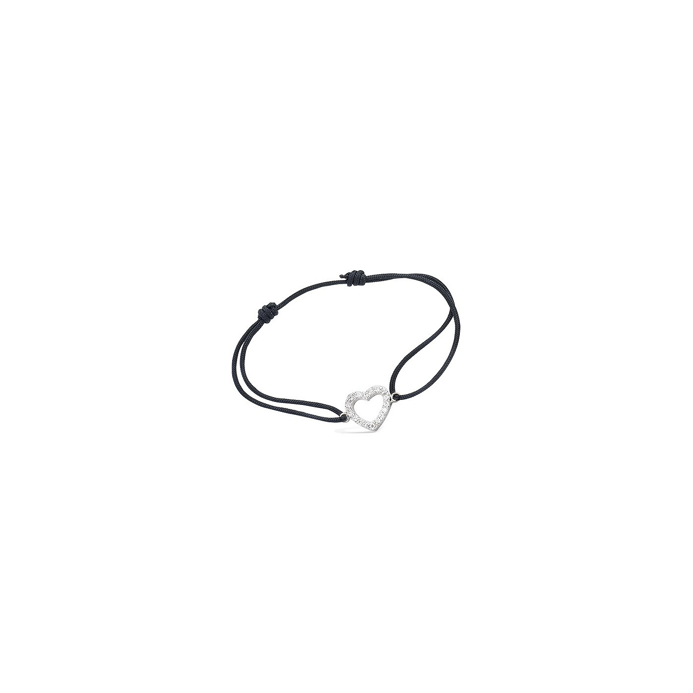 Bracelet cordon noir en or gris, oxyde de zirconium : Longueur