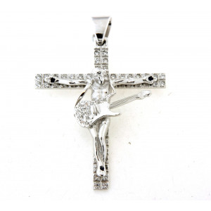 Croix argent massif 6cm avec oxydes motif christ guitariste